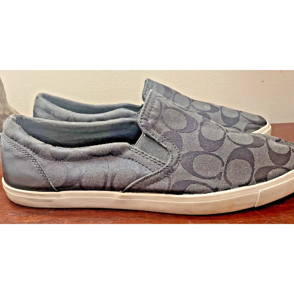Coach Chrissy Womens sz. 10 Slip On Shoes Black Gray Signature Logo Sneakers EXC
